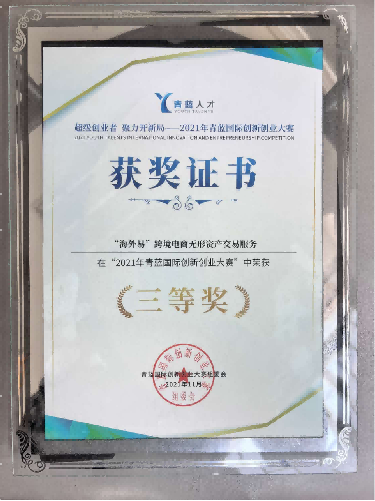 2021青蓝国际创新创业大赛三等奖